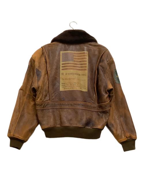 US NAVY（ユーエスネイビー）US NAVY (ユーエスネイビー) ラムレザージャケット ブラウン サイズ:Sの古着・服飾アイテム