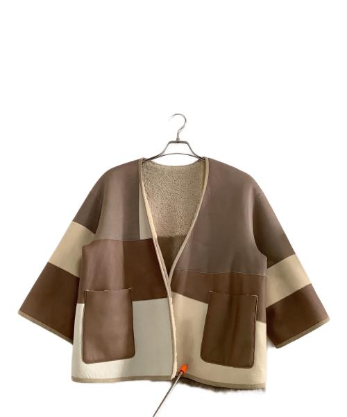 GALERIE VIE（ギャルリーヴィー）GALERIE VIE (ギャルリーヴィー) リバーシブルムートンジャケット ブラウン×ベージュ サイズ:36の古着・服飾アイテム