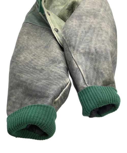 Roots（ルーツ）Roots (ルーツ) 刺繍ワッペンオールレザースタジャン グリーン×グレー サイズ:Lの古着・服飾アイテム