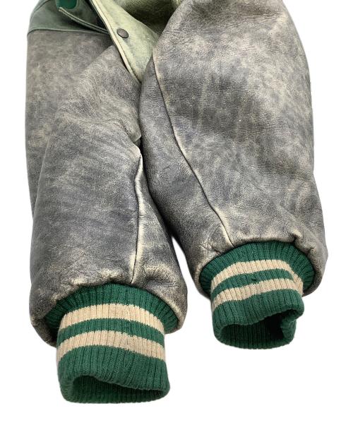 Roots（ルーツ）Roots (ルーツ) 刺繍ワッペンオールレザースタジャン グリーン×グレー サイズ:Lの古着・服飾アイテム