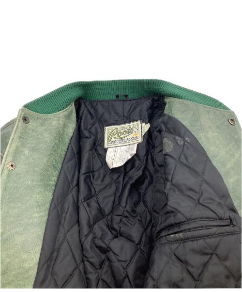 Roots（ルーツ）Roots (ルーツ) 刺繍ワッペンオールレザースタジャン グリーン×グレー サイズ:Lの古着・服飾アイテム
