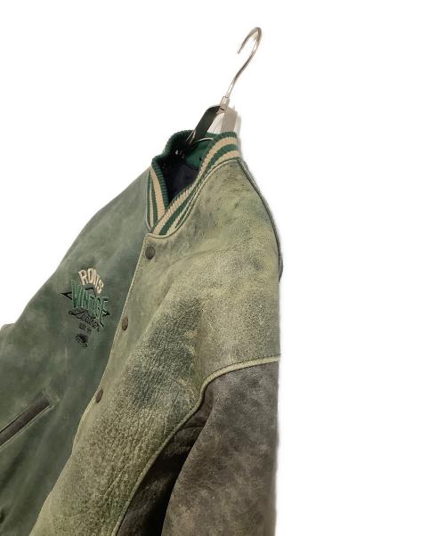 Roots（ルーツ）Roots (ルーツ) 刺繍ワッペンオールレザースタジャン グリーン×グレー サイズ:Lの古着・服飾アイテム