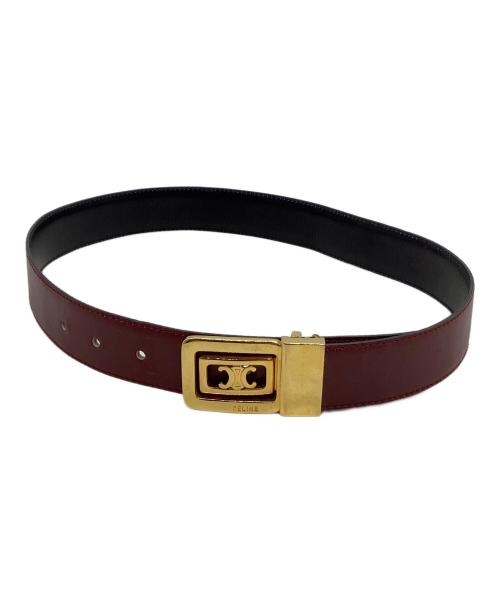 CELINE（セリーヌ）CELINE (セリーヌ) レザーベルト トリオンフ ワインレッド×ブラックの古着・服飾アイテム