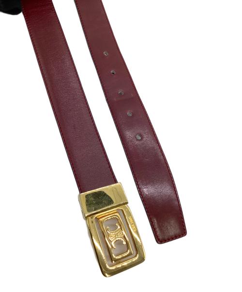 CELINE（セリーヌ）CELINE (セリーヌ) レザーベルト トリオンフ ワインレッド×ブラックの古着・服飾アイテム
