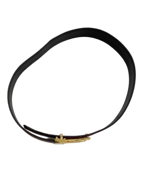 CELINE（セリーヌ）CELINE (セリーヌ) レザーベルト トリオンフ ワインレッド×ブラックの古着・服飾アイテム