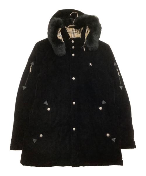 BURBERRY BLACK LABEL（バーバリーブラックレーベル）BURBERRY BLACK LABEL (バーバリーブラックレーベル) ラビットファー付きベロアダウンジャケット ブラック サイズ:Mの古着・服飾アイテム