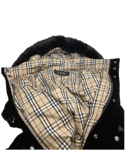 BURBERRY BLACK LABEL（バーバリーブラックレーベル）BURBERRY BLACK LABEL (バーバリーブラックレーベル) ラビットファー付きベロアダウンジャケット ブラック サイズ:Mの古着・服飾アイテム