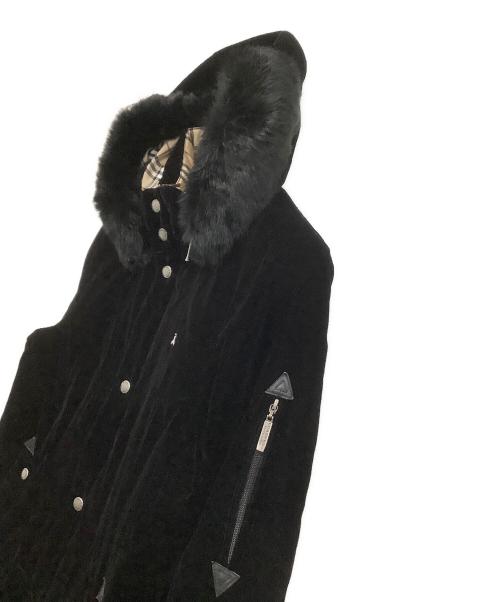 BURBERRY BLACK LABEL（バーバリーブラックレーベル）BURBERRY BLACK LABEL (バーバリーブラックレーベル) ラビットファー付きベロアダウンジャケット ブラック サイズ:Mの古着・服飾アイテム
