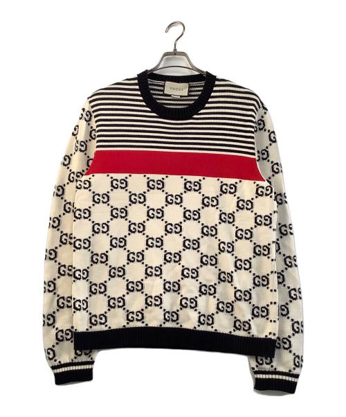 GUCCI（グッチ）GUCCI (グッチ) ニット ホワイト×レッド サイズ:XLの古着・服飾アイテム