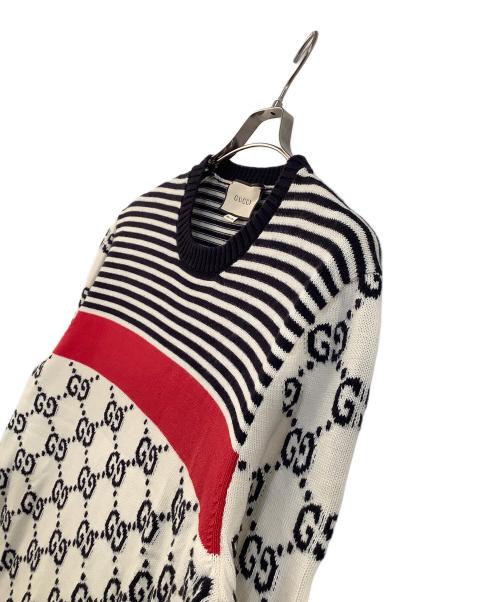 GUCCI（グッチ）GUCCI (グッチ) ニット ホワイト×レッド サイズ:XLの古着・服飾アイテム