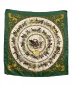 HERMESエルメス）の古着「スカーフ　カレ90」｜グリーン×ベージュ