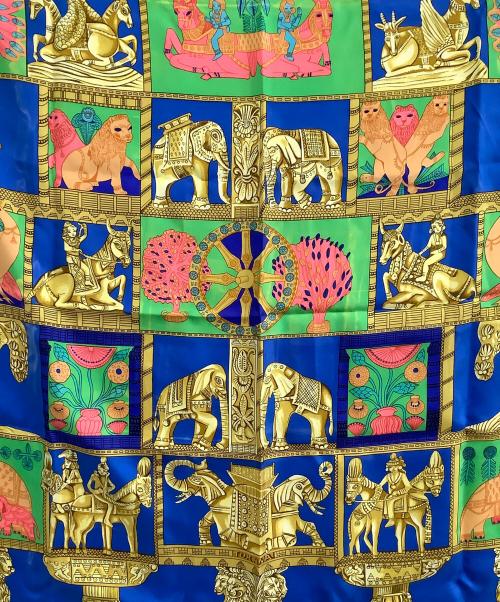 HERMES（エルメス）HERMES (エルメス) シルクスカーフ torana グリーン×ブルーの古着・服飾アイテム