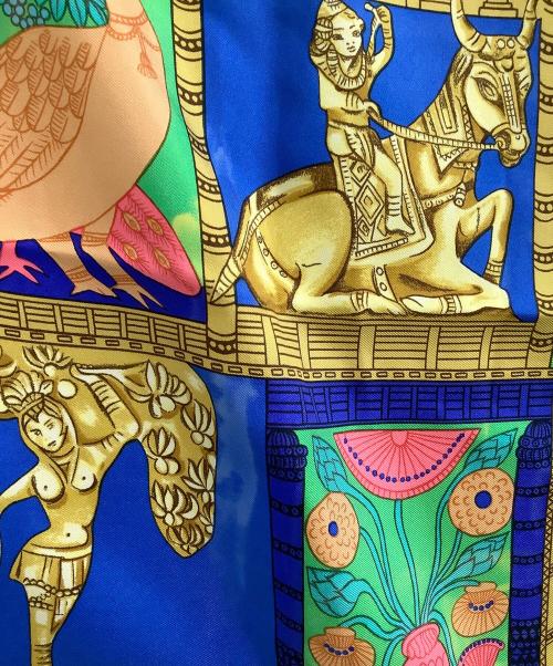 HERMES（エルメス）HERMES (エルメス) シルクスカーフ torana グリーン×ブルーの古着・服飾アイテム