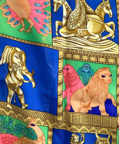 HERMES（エルメス）HERMES (エルメス) シルクスカーフ torana グリーン×ブルーの古着・服飾アイテム