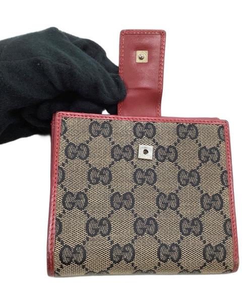 GUCCI（グッチ）GUCCI (グッチ) 2つ折り財布 GG レッド×ブラウンの古着・服飾アイテム