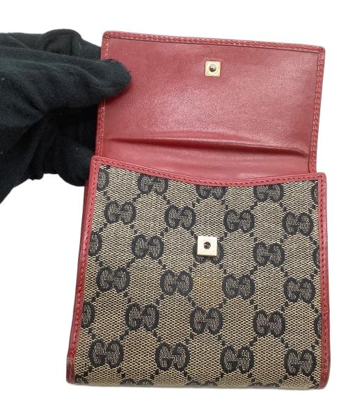 GUCCI（グッチ）GUCCI (グッチ) 2つ折り財布 GG レッド×ブラウンの古着・服飾アイテム