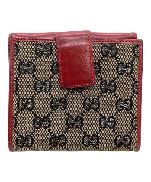 GUCCI（グッチ）GUCCI (グッチ) 2つ折り財布 GG レッド×ブラウンの古着・服飾アイテム