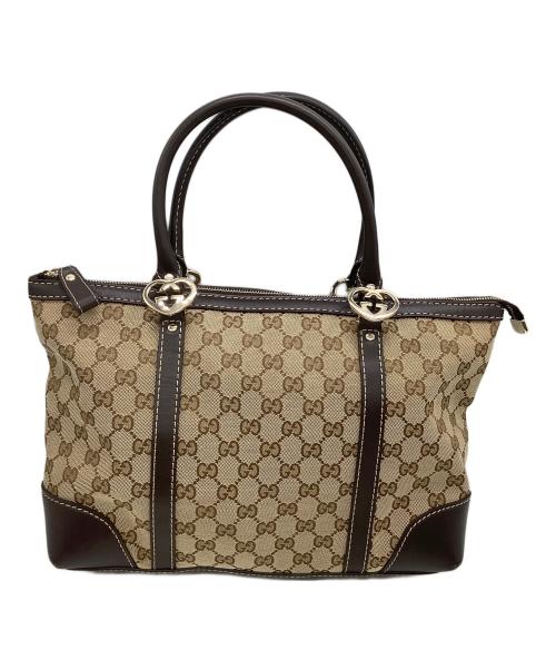 GUCCI（グッチ）GUCCI (グッチ) トートバッグ GGキャンバス ベージュ×ブラウンの古着・服飾アイテム