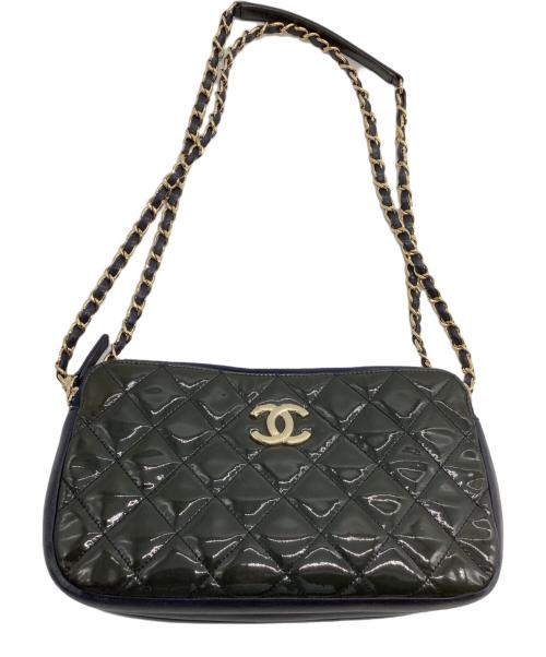 CHANEL（シャネル）CHANEL (シャネル) チェーンショルダーバッグ パテントレザー ネイビーの古着・服飾アイテム
