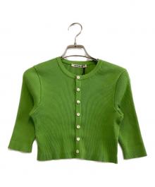 AURALEE（オーラリー）の古着「薄手カーディガン　GIZA HIGH GAUGE RIB KNIT SHORT CARDIGAN」｜黄緑