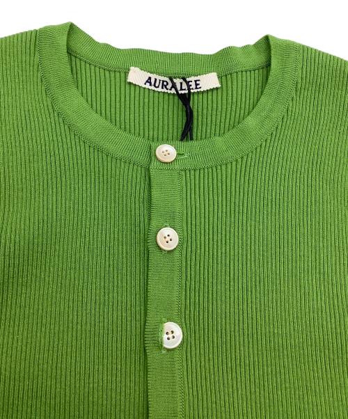 AURALEE（オーラリー）AURALEE (オーラリー) 薄手カーディガン　GIZA HIGH GAUGE RIB KNIT SHORT CARDIGAN 黄緑 サイズ:1 未使用品の古着・服飾アイテム
