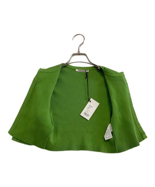 AURALEE（オーラリー）AURALEE (オーラリー) 薄手カーディガン　GIZA HIGH GAUGE RIB KNIT SHORT CARDIGAN 黄緑 サイズ:1 未使用品の古着・服飾アイテム