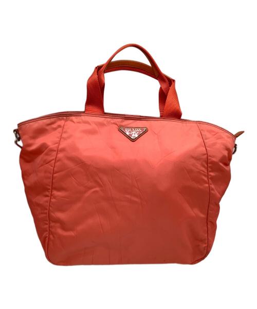 PRADA（プラダ）PRADA (プラダ) ナイロンショルダーバッグ 三角ロゴプレート オレンジの古着・服飾アイテム