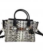 COACHコーチ）の古着「2WAYバッグ スネークスキン柄」｜ホワイト×ブラック