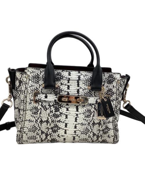 COACH（コーチ）COACH (コーチ) 2WAYバッグ スネークスキン柄 ホワイト×ブラックの古着・服飾アイテム