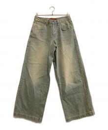 Jaded London（ジェイデッドロンドン）の古着「加工ワイドデニムパンツ」｜インディゴ×オレンジ