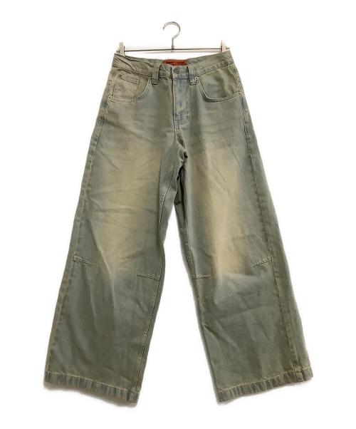 Jaded London（ジェイデッドロンドン）Jaded London (ジェイデッドロンドン) 加工ワイドデニムパンツ インディゴ×オレンジ サイズ:28の古着・服飾アイテム