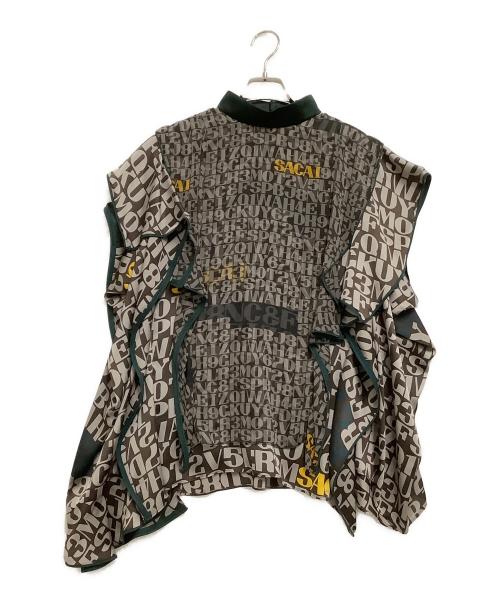 sacai（サカイ）sacai (サカイ) 半袖ブラウス　数字×ローマ字模様 ブラウン×グリーン サイズ:3の古着・服飾アイテム