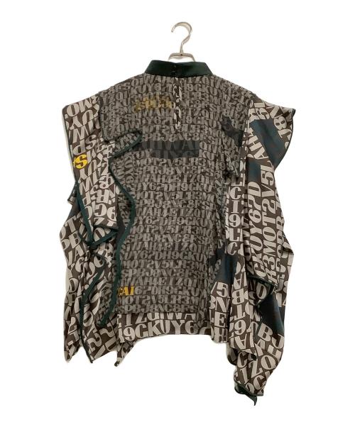 sacai（サカイ）sacai (サカイ) 半袖ブラウス　数字×ローマ字模様 ブラウン×グリーン サイズ:3の古着・服飾アイテム