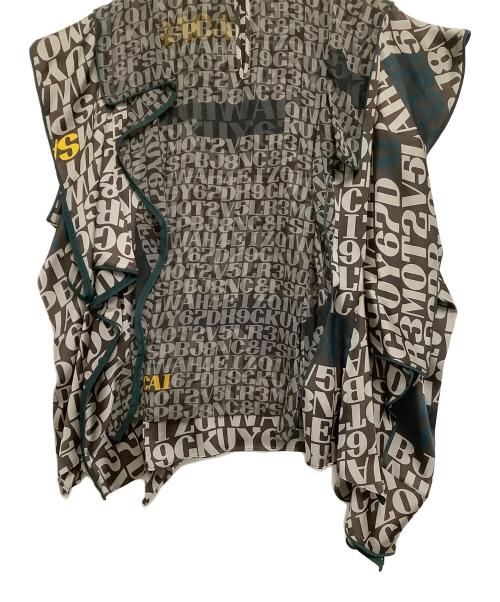 sacai（サカイ）sacai (サカイ) 半袖ブラウス　数字×ローマ字模様 ブラウン×グリーン サイズ:3の古着・服飾アイテム