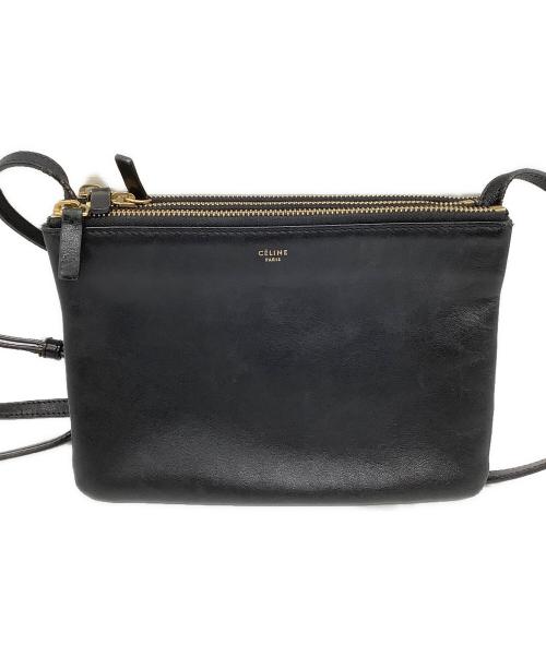 CELINE（セリーヌ）CELINE (セリーヌ) レザーショルダーバッグ　トリオ ブラックの古着・服飾アイテム