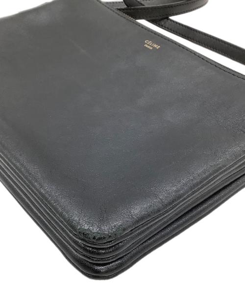 CELINE（セリーヌ）CELINE (セリーヌ) レザーショルダーバッグ　トリオ ブラックの古着・服飾アイテム