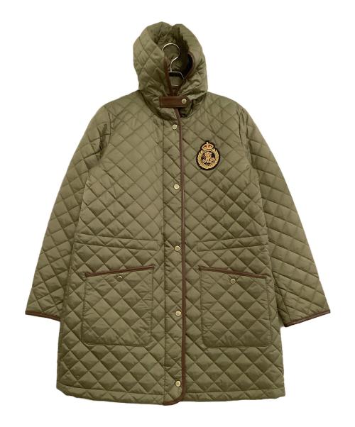 LAUREN RALPH LAUREN（ローレンラルフローレン）LAUREN RALPH LAUREN (ローレンラルフローレン) キルティング中綿コート　レザートリム オリーブ サイズ:Mの古着・服飾アイテム