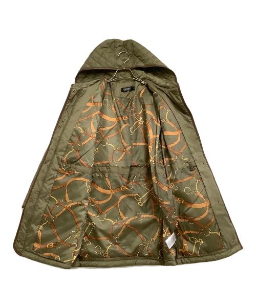 LAUREN RALPH LAUREN（ローレンラルフローレン）LAUREN RALPH LAUREN (ローレンラルフローレン) キルティング中綿コート　レザートリム オリーブ サイズ:Mの古着・服飾アイテム