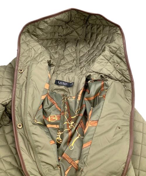 LAUREN RALPH LAUREN（ローレンラルフローレン）LAUREN RALPH LAUREN (ローレンラルフローレン) キルティング中綿コート　レザートリム オリーブ サイズ:Mの古着・服飾アイテム