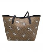 COACHコーチ）の古着「トートバッグ　シグネチャー　スヌーピー　」｜ベージュ×ブラック