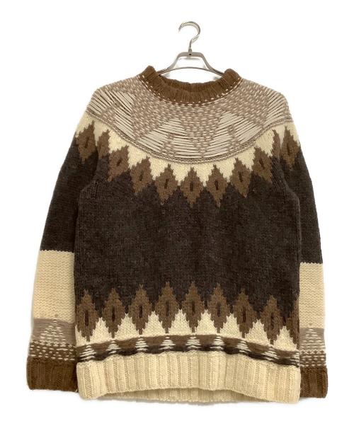 H&M（エイチアンドエム）H&M (エイチアンドエム) Maison Margiela (メゾンマルジェラ) 厚手ニット ブラウン×ベージュ サイズ:Mの古着・服飾アイテム