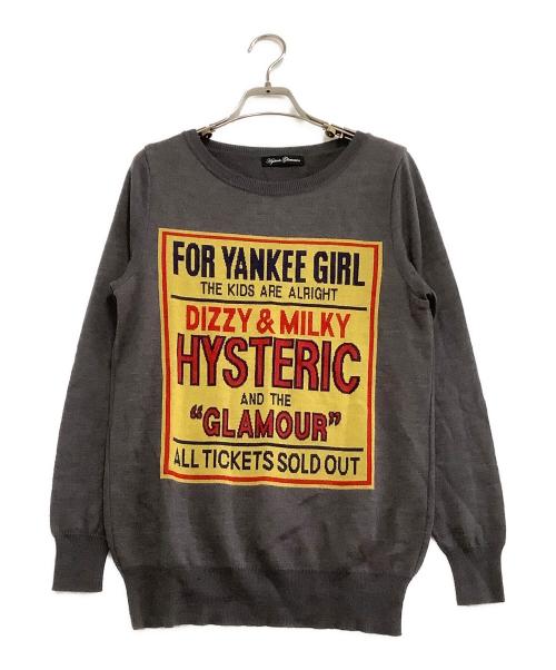 Hysteric Glamour（ヒステリックグラマー）Hysteric Glamour (ヒステリックグラマー) 薄手ニット　FOR YANKEE GIRL グレー×イエロー サイズ:freeの古着・服飾アイテム