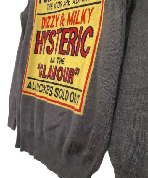 Hysteric Glamour（ヒステリックグラマー）Hysteric Glamour (ヒステリックグラマー) 薄手ニット　FOR YANKEE GIRL グレー×イエロー サイズ:freeの古着・服飾アイテム