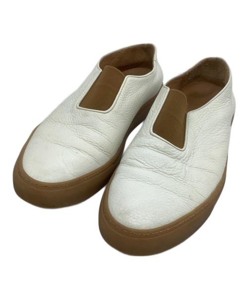 JACQUES SOLOVIERE（ジャック ソロヴィエール）JACQUES SOLOVIERE (ジャック ソロヴィエール) スリッポン ホワイト×ブラウン サイズ:41の古着・服飾アイテム