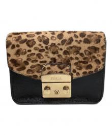 FURLA（フルラ）の古着「チェーンショルダーバッグ　メトロポリス　ヒョウ柄」｜ブラック