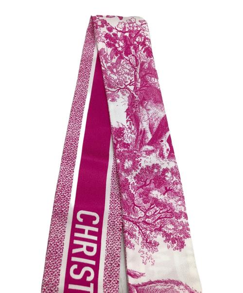 Christian Dior（クリスチャン ディオール）Christian Dior (クリスチャン ディオール) ツイルスカーフ　ミッツァ スカーフ　トワル ドゥ ジュイ ソヴァージュ シルクツイル ピンク×ホワイトの古着・服飾アイテム