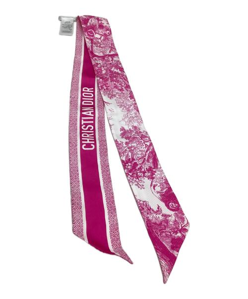 Christian Dior（クリスチャン ディオール）Christian Dior (クリスチャン ディオール) ツイルスカーフ　ミッツァ スカーフ　トワル ドゥ ジュイ ソヴァージュ シルクツイル ピンク×ホワイトの古着・服飾アイテム
