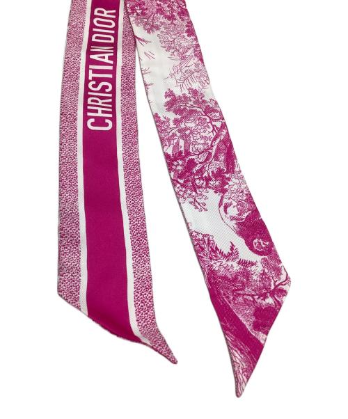 Christian Dior（クリスチャン ディオール）Christian Dior (クリスチャン ディオール) ツイルスカーフ　ミッツァ スカーフ　トワル ドゥ ジュイ ソヴァージュ シルクツイル ピンク×ホワイトの古着・服飾アイテム
