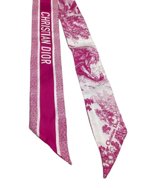 Christian Dior（クリスチャン ディオール）Christian Dior (クリスチャン ディオール) ツイルスカーフ　ミッツァ スカーフ　トワル ドゥ ジュイ ソヴァージュ シルクツイル ピンク×ホワイトの古着・服飾アイテム