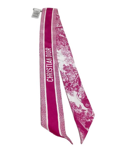 Christian Dior（クリスチャン ディオール）Christian Dior (クリスチャン ディオール) ツイルスカーフ　ミッツァ スカーフ　トワル ドゥ ジュイ ソヴァージュ シルクツイル ピンク×ホワイトの古着・服飾アイテム